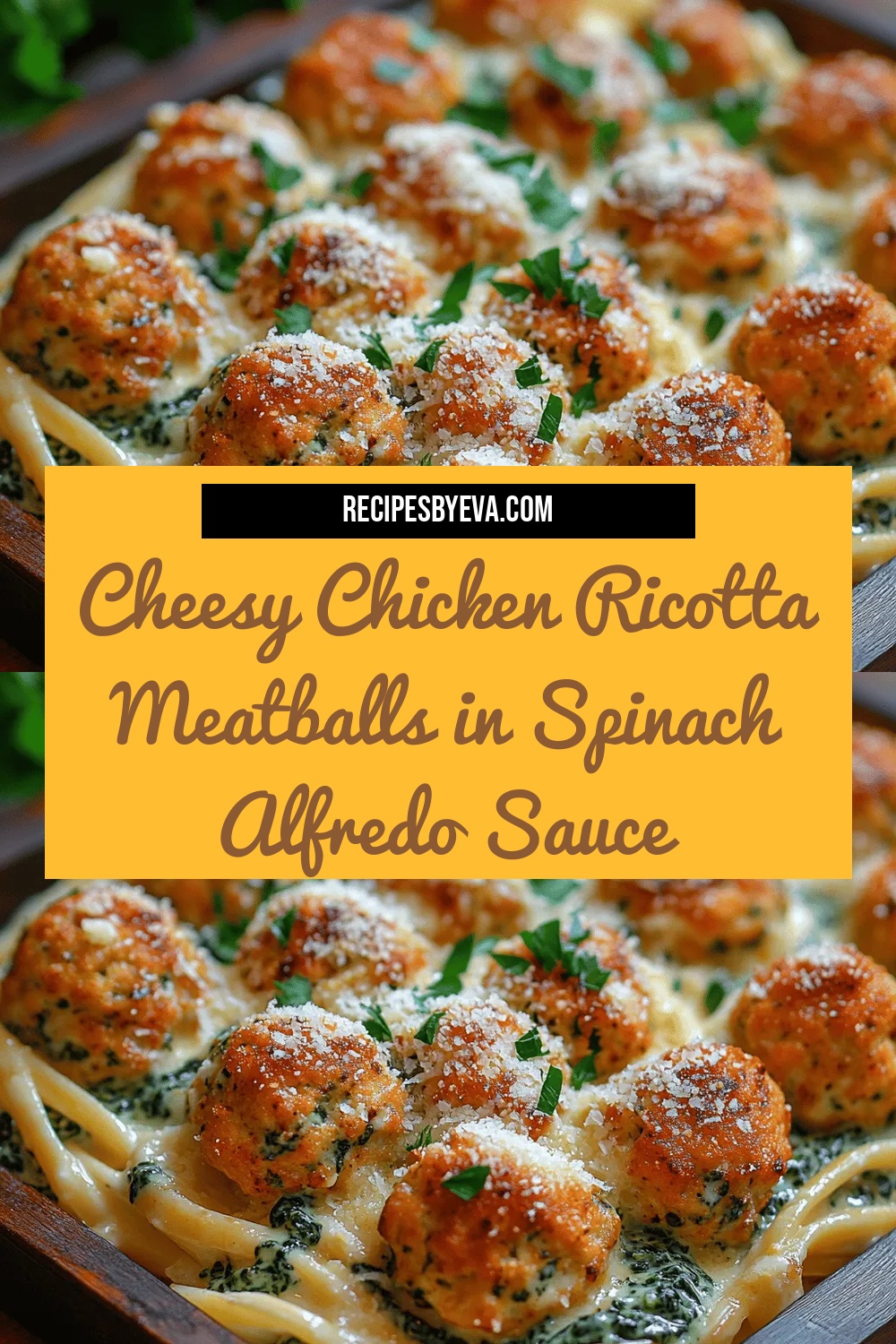 Cheesy Chicken Ricotta Meatballs in Spinach Alfredo Sauce