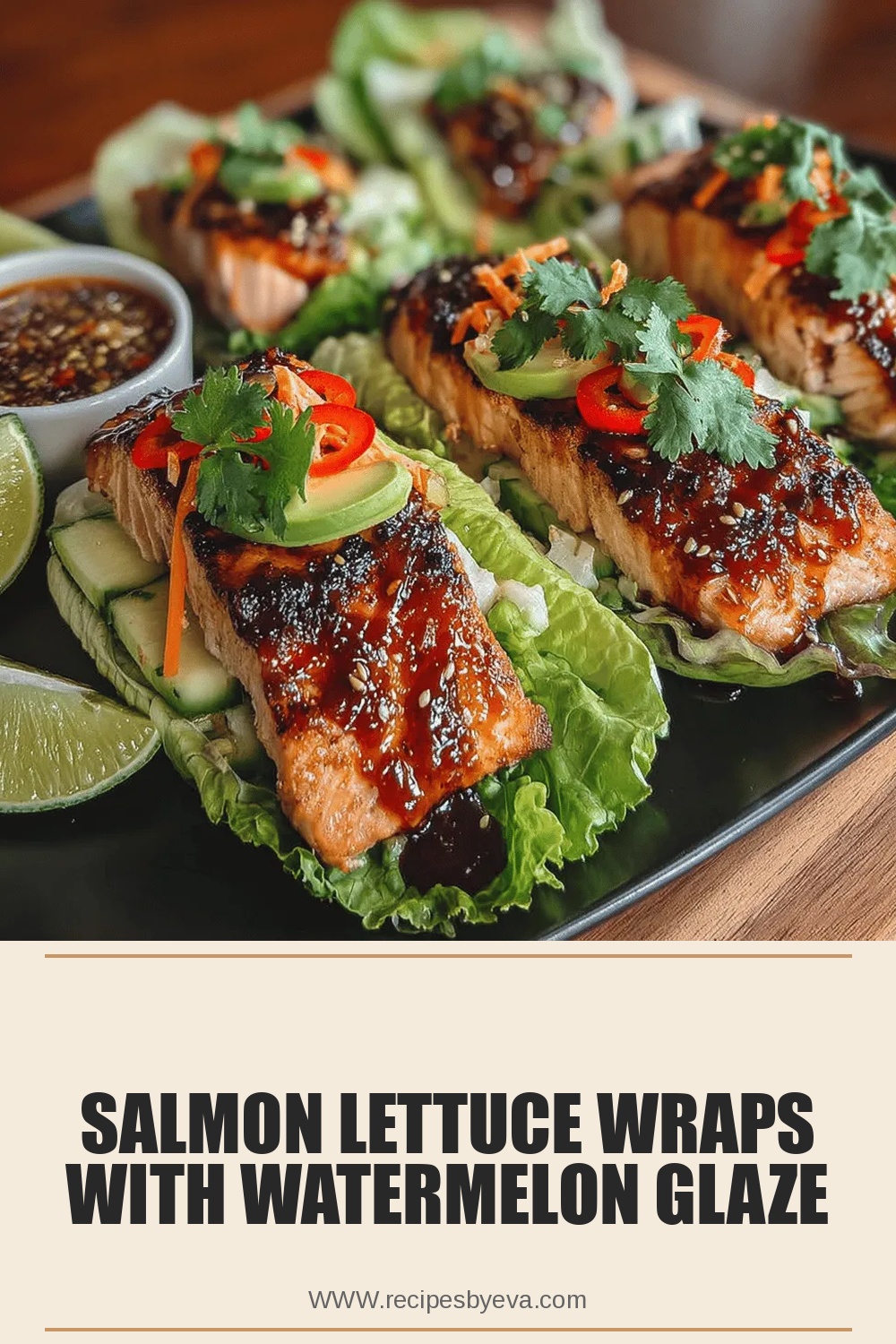 Salmon Lettuce Wraps with Watermelon Glaze