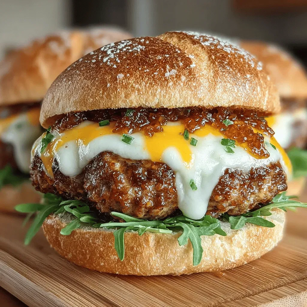 Caramelized Onion and Swiss Stuffed Burgers