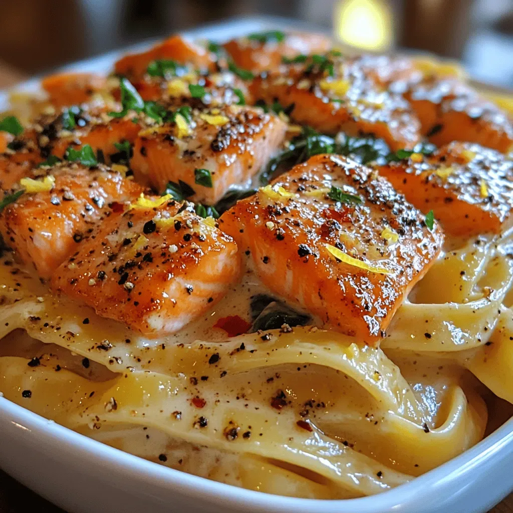 Salmon Pasta in Lemon Garlic Cream Sauce