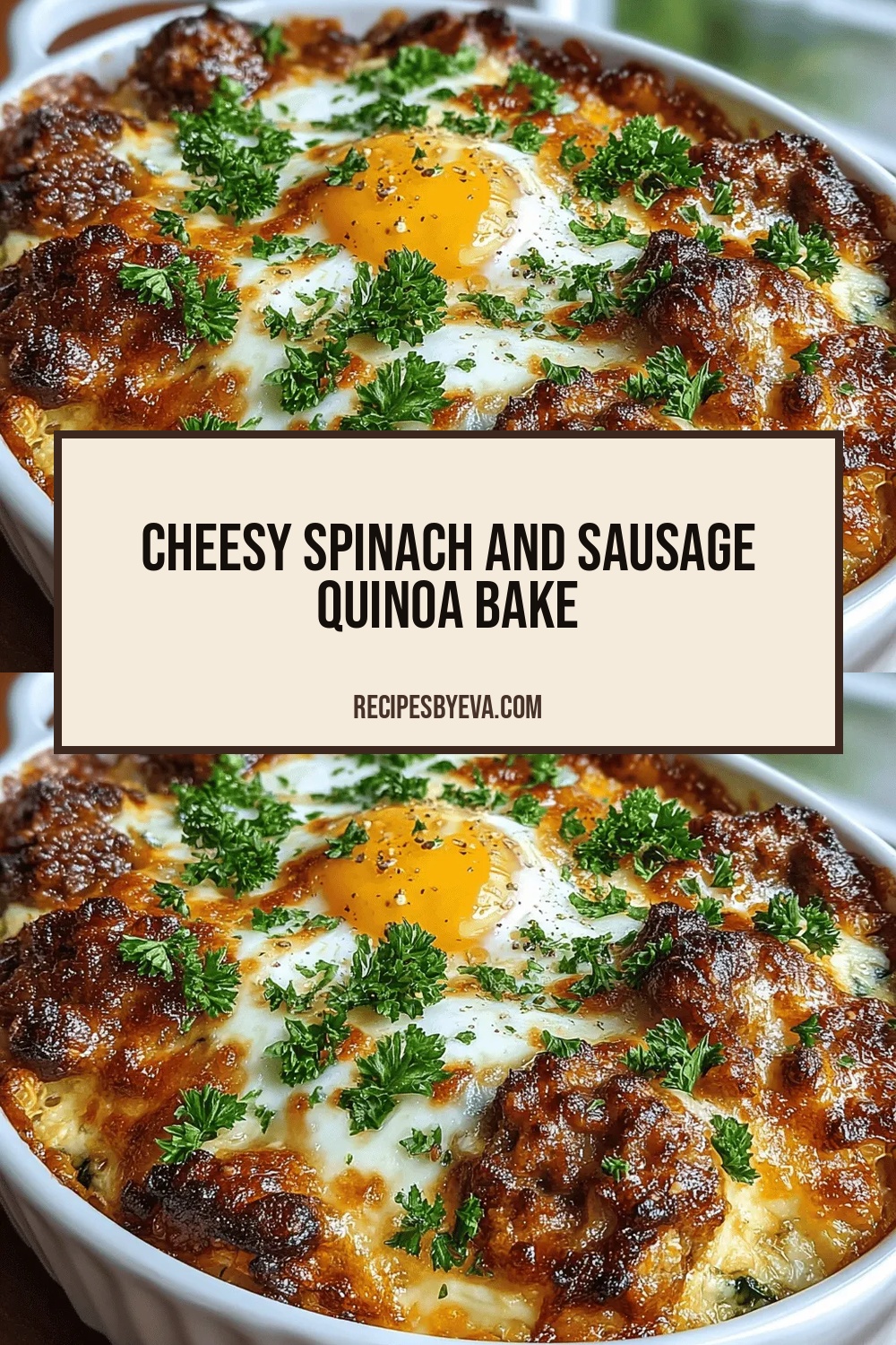 Cheesy Spinach and Sausage Quinoa Bake