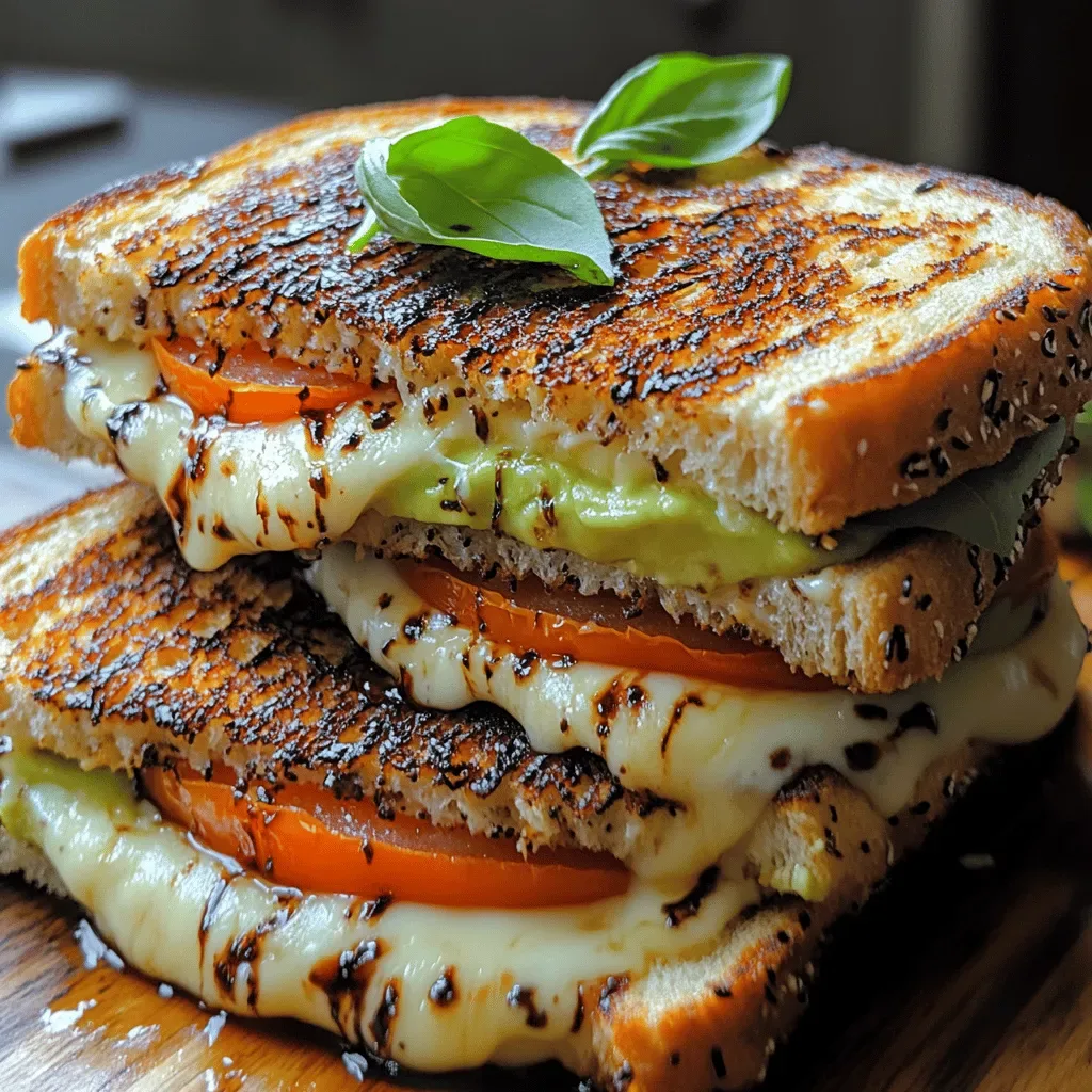 Creamy Avocado, Mozzarella, and Tomato Grilled Cheese Delight