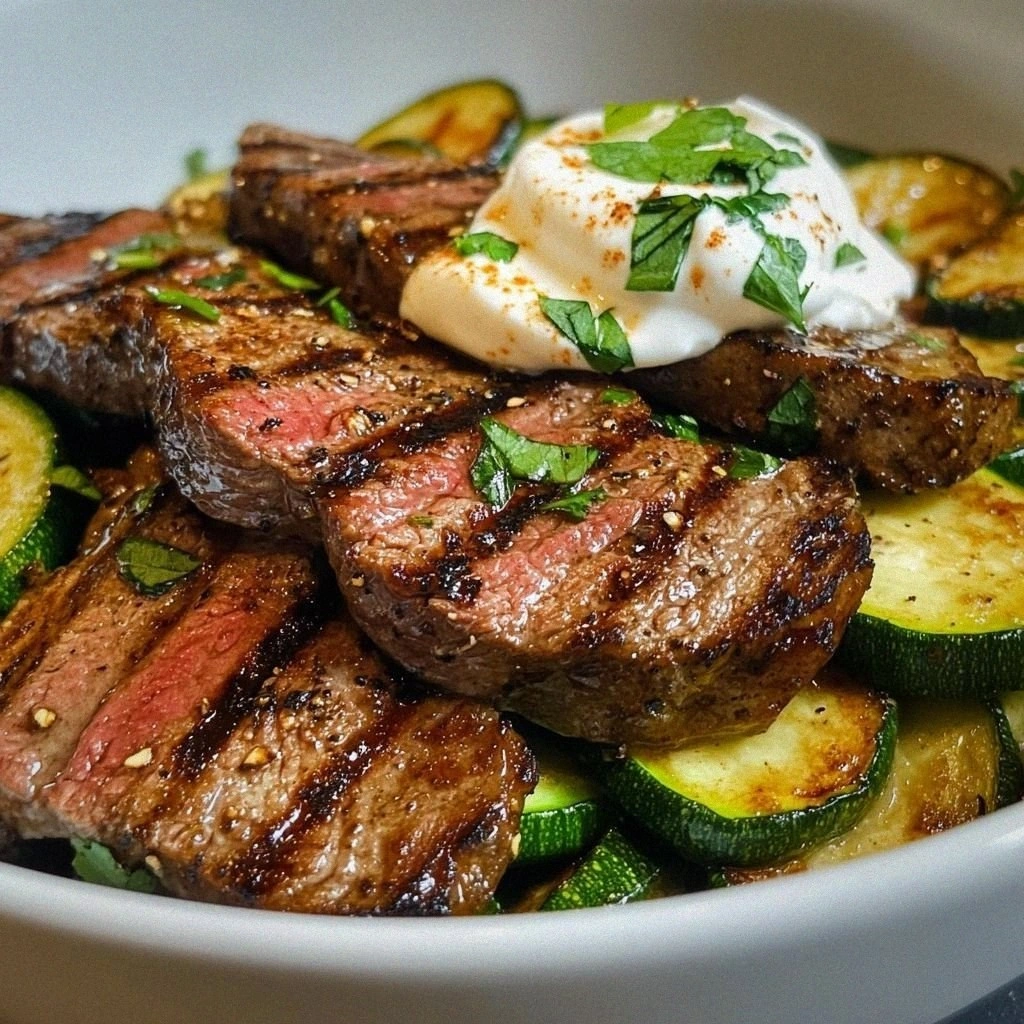 30-Min Creamy Grilled Steak Bowl with Zucchini (Heavenly!)