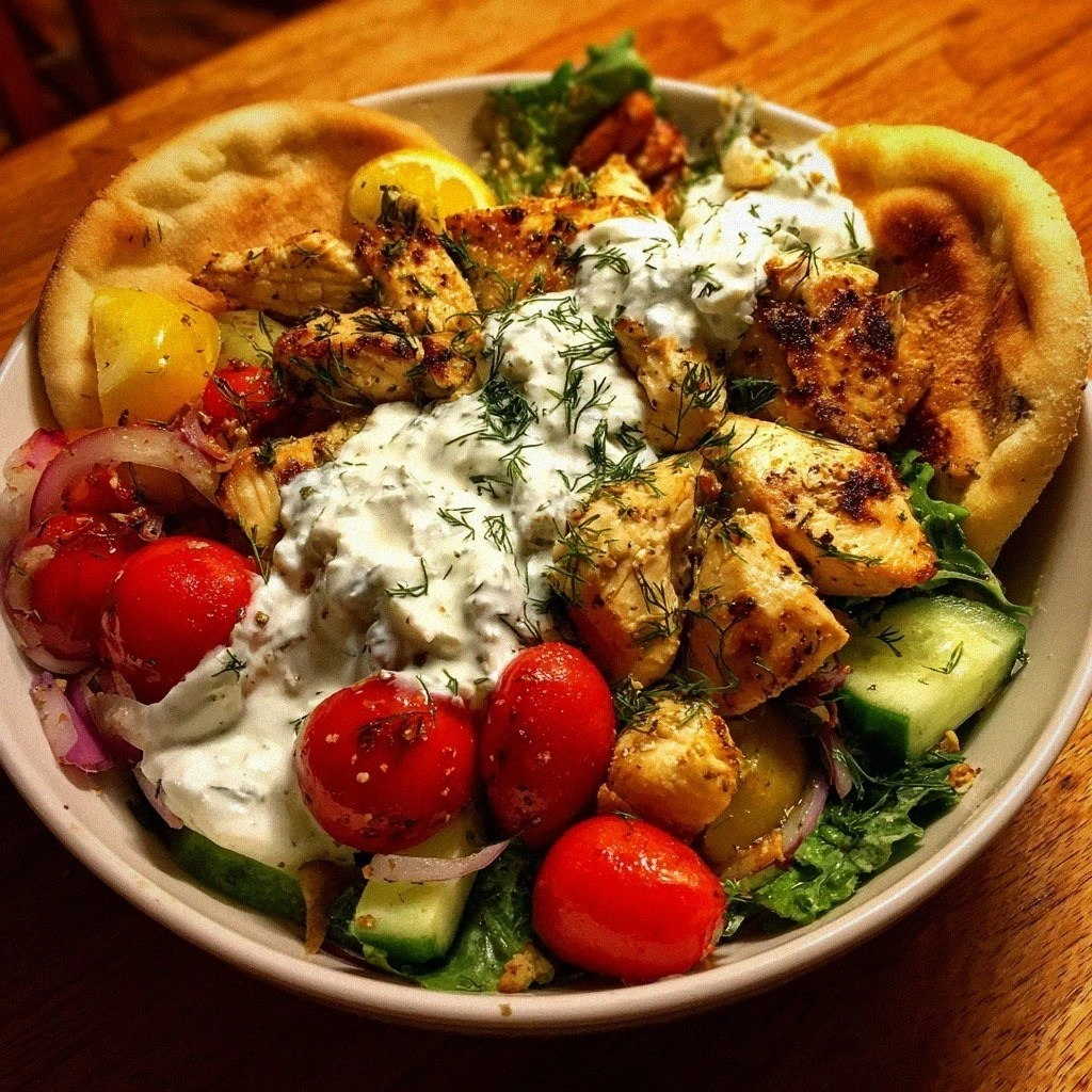 Greek Chicken Pita Bowls