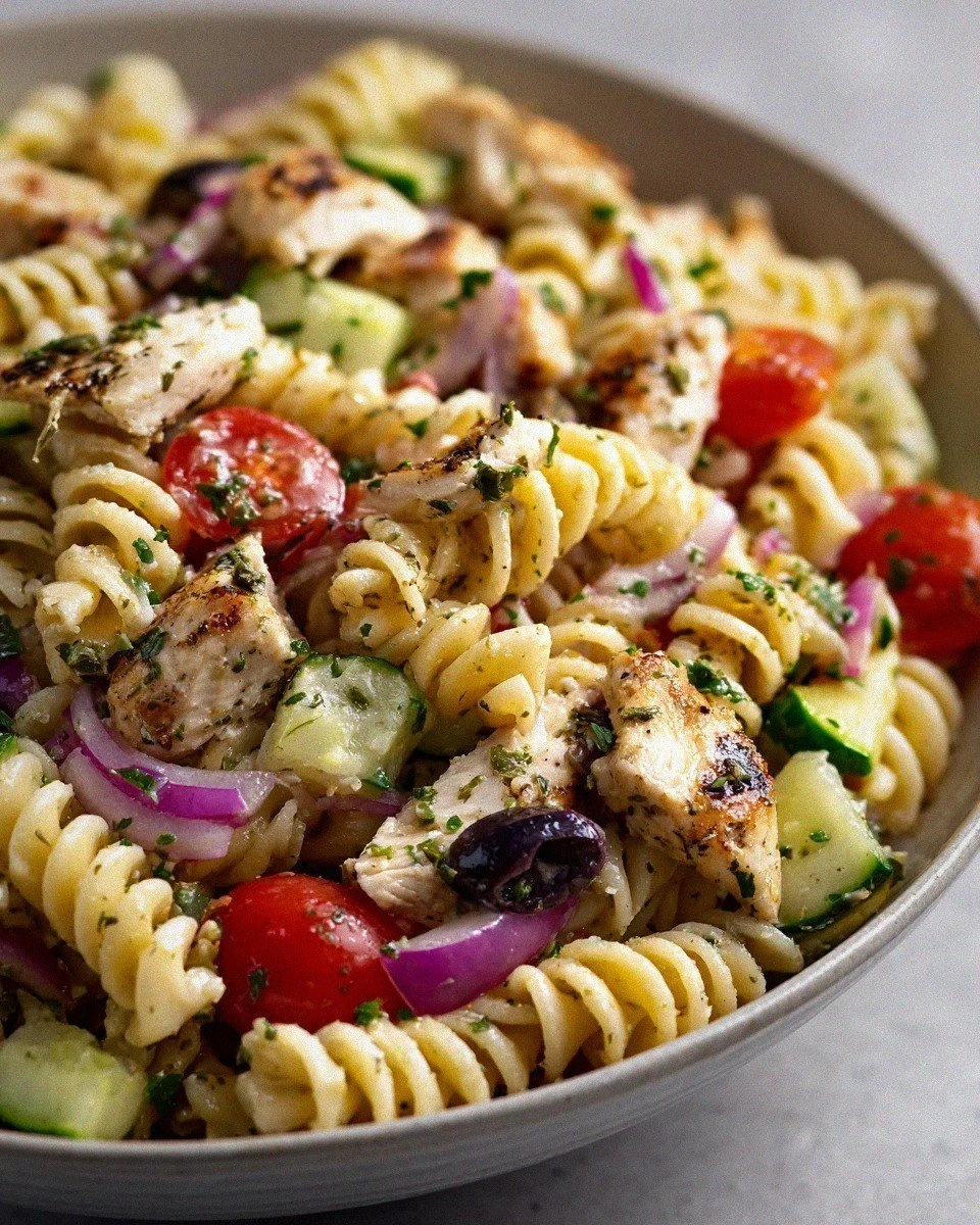 Homemade Chicken Pasta Salad with Zesty Italian Dressing