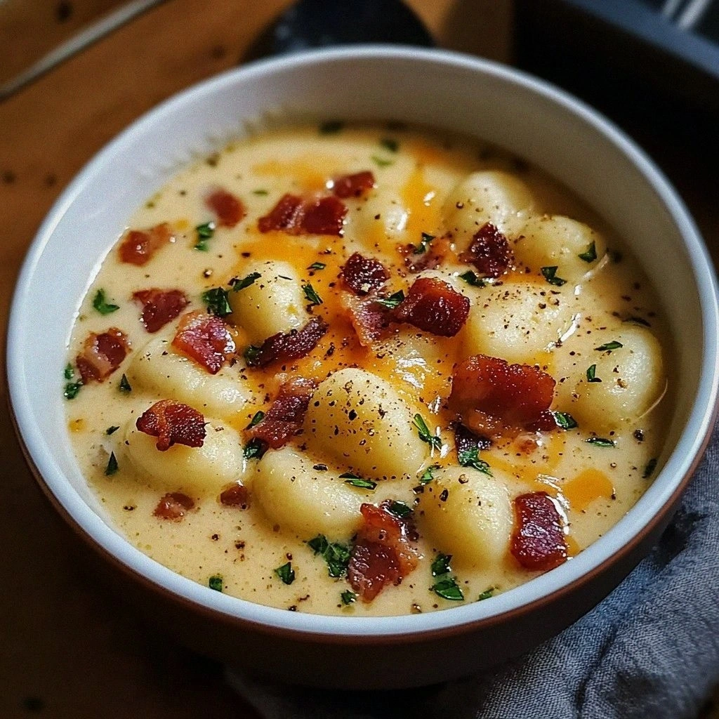 Indulge in Creamy Bacon Cheddar Gnocchi Soup Tonight!