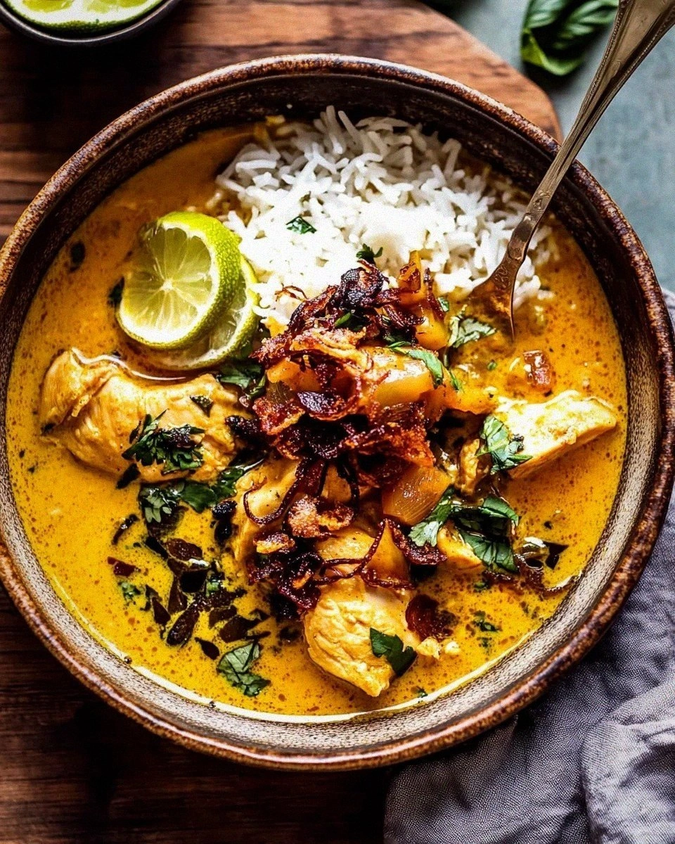 Crockpot Coconut Chicken Curry with Crispy Shallot Basil Oil will amaze you!