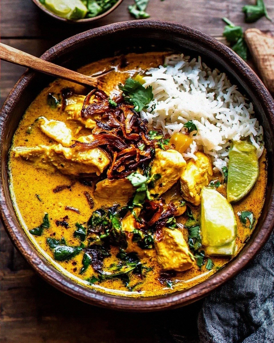 Crockpot Coconut Chicken Curry with Crispy Shallot Basil Oil will amaze you!