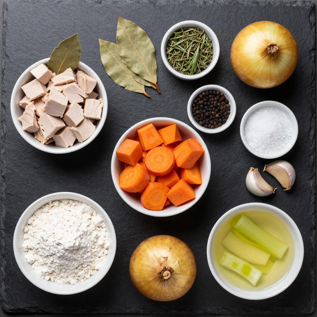 Ingredients for budget friendly slow cooker turkey and root vegetable stew for cozy suppers
