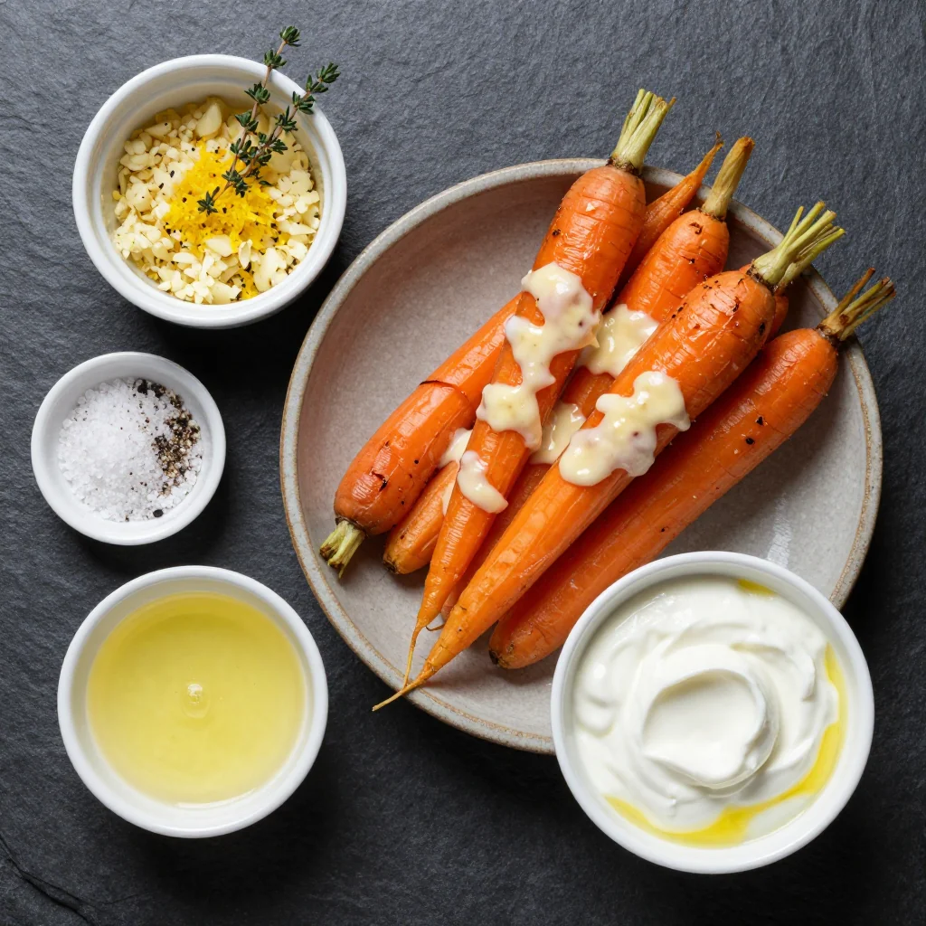 Ingredients for creamy lemon garlic roasted carrots and parsnips for clean eating