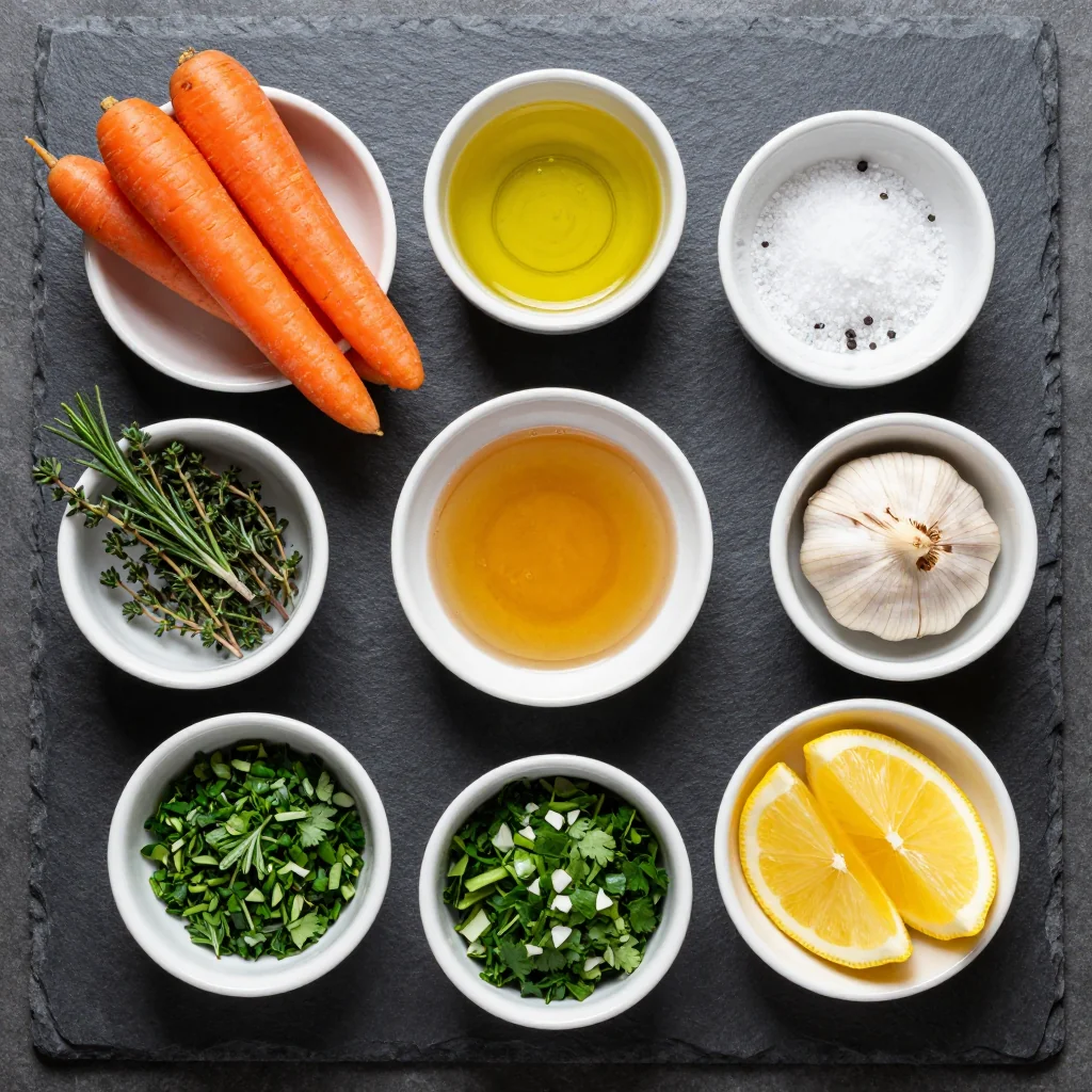 Ingredients for easy meal prep roasted carrots and parsnips with fresh herbs