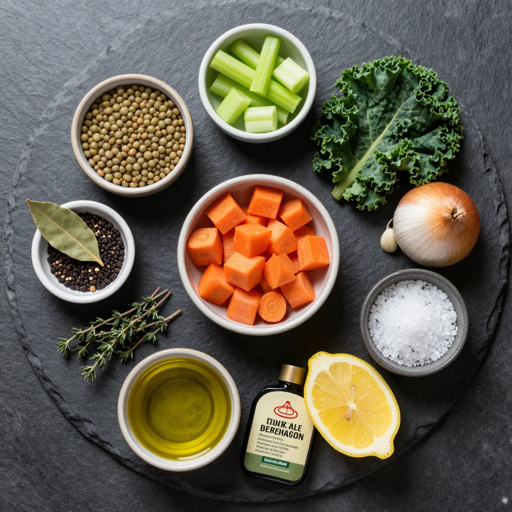 Ingredients for healthy clean eating onepot lentil and winter vegetable soup for january