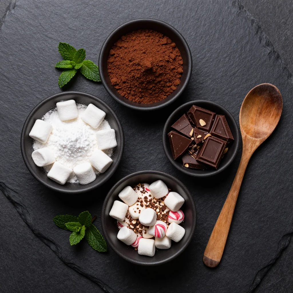 Ingredients for homemade hot cocoa mix with peppermint for cozy winter drinks