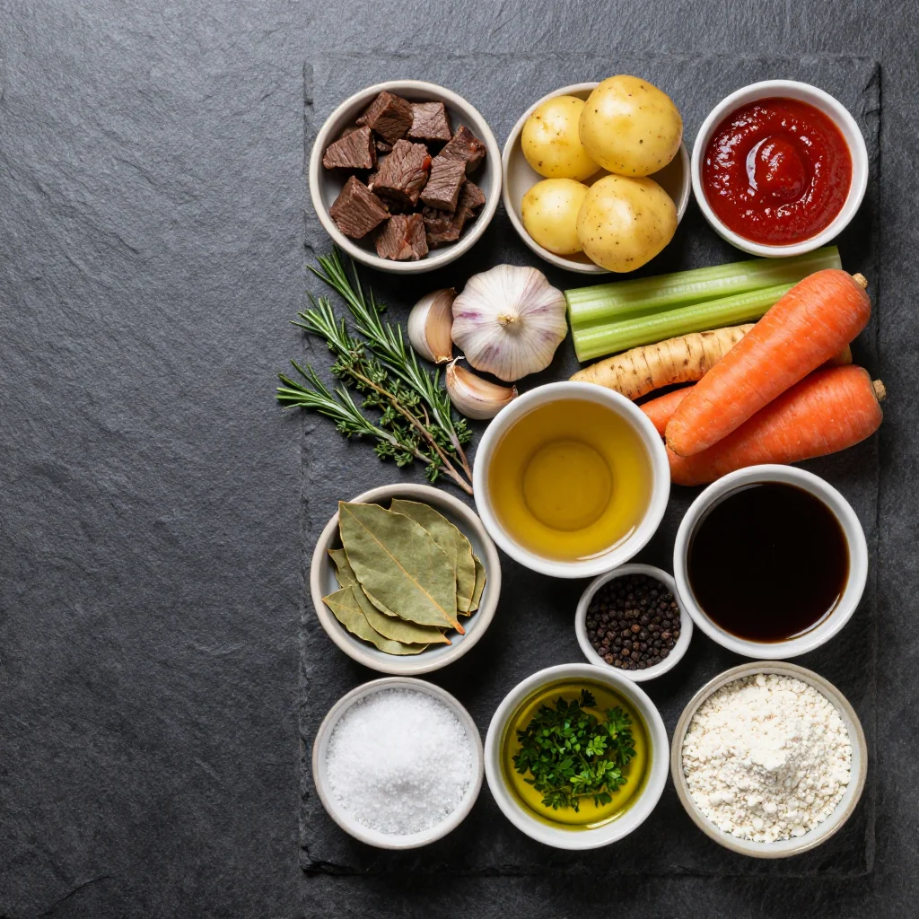Ingredients for slow cooker high protein beef and winter vegetable stew