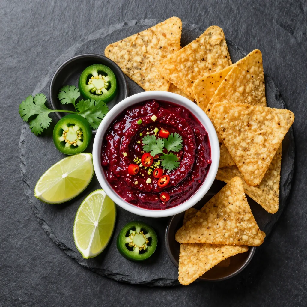 Ingredients for spicy cranberry jalapeño dip with corn chips for new year's eve parties