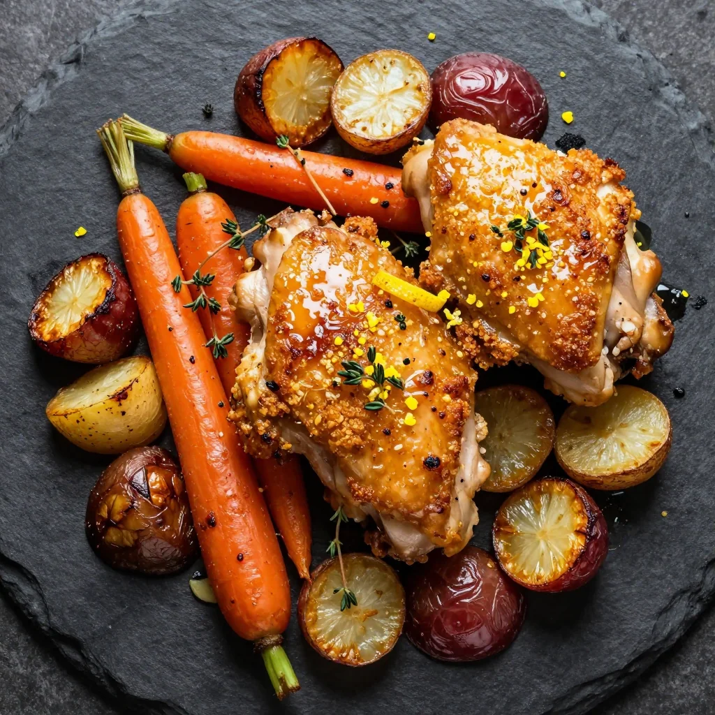 baked garlic lemon chicken with roasted root vegetables for comfort food
