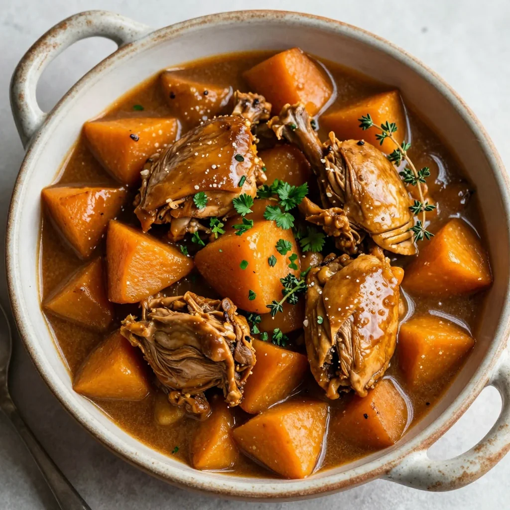 batch cook slow cooker turkey and sweet potato stew for family meals