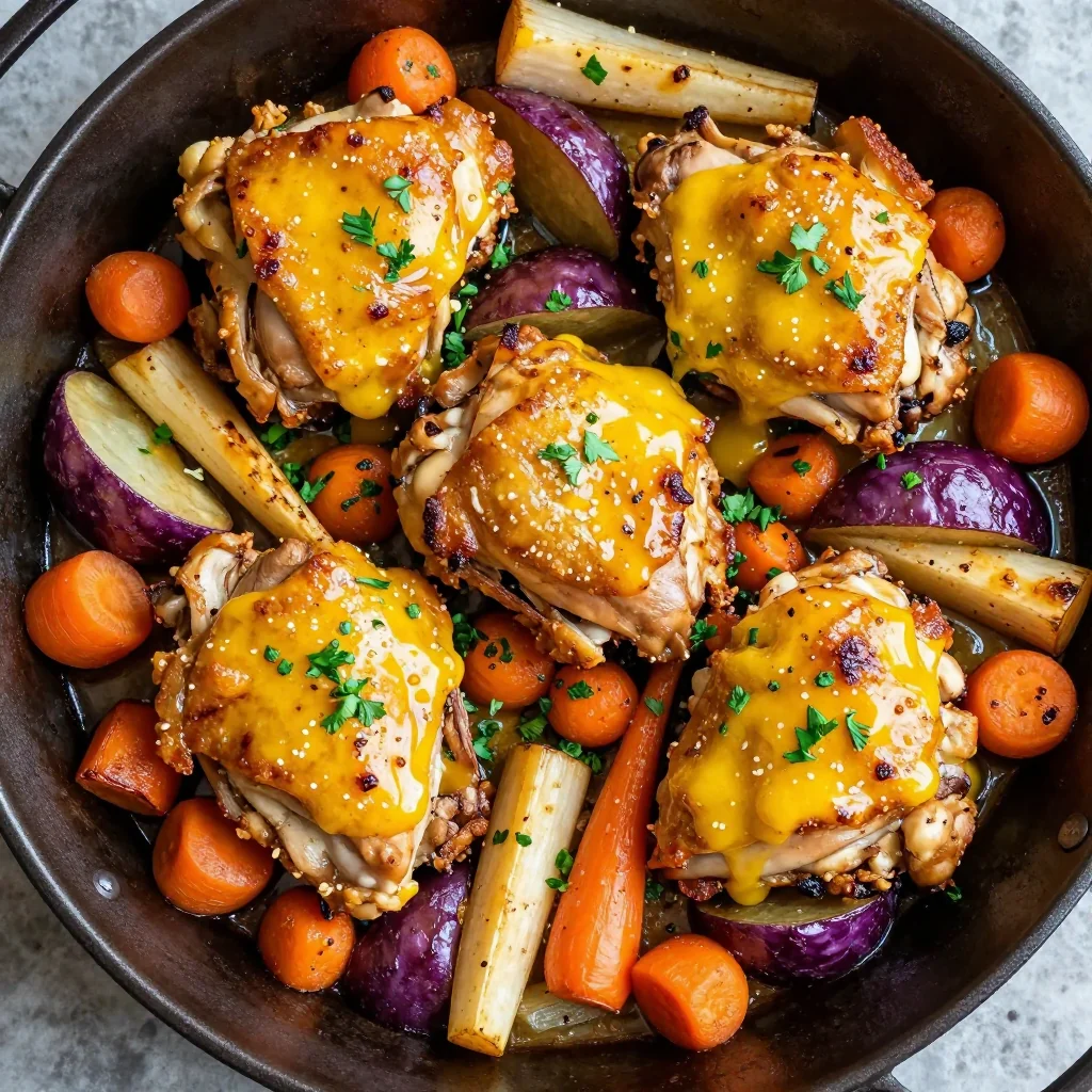 batch cooking healthy garlic and lemon chicken with root vegetables