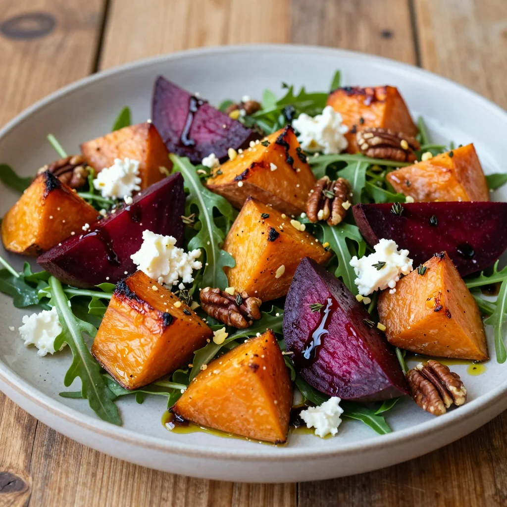 batch write garlic roasted sweet potato and beet salad for winter