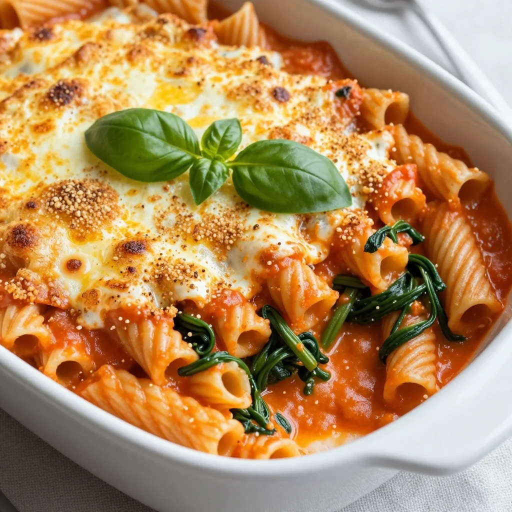 Budget Friendly Creamy Tomato and Spinach Pasta Bake
