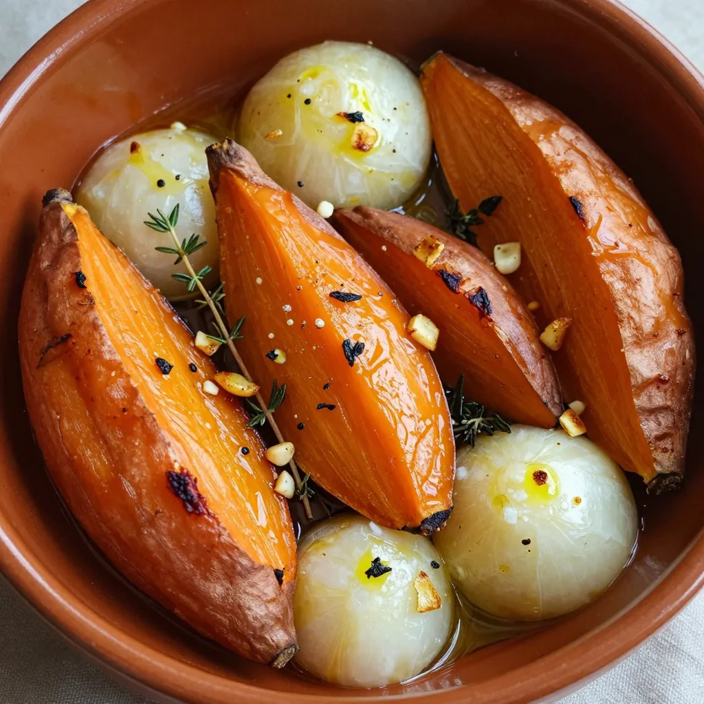 budget friendly garlic roasted sweet potatoes and turnips for cold nights