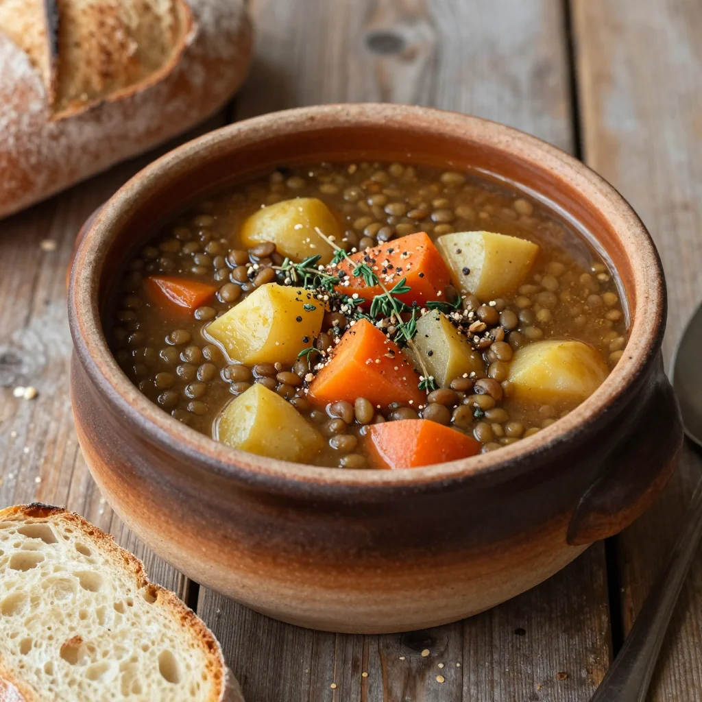 budget friendly slow cooker lentil and root vegetable soup for january suppers