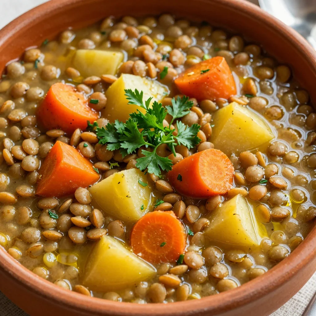 budgetfriendly batch cooked lentil and carrot stew with fresh herbs