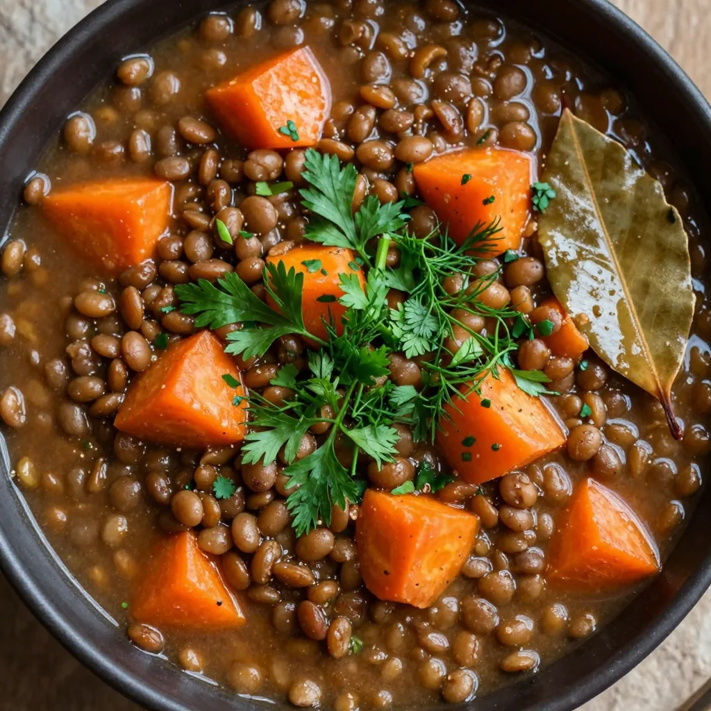budgetfriendly batch cooked lentil and carrot stew with fresh herbs