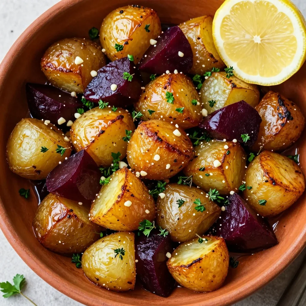budgetfriendly lemon and garlic roasted beets and potatoes for supper