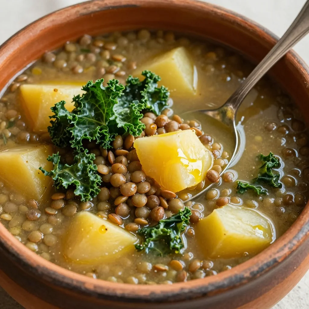 budgetfriendly slow cooker lentil potato and kale soup for family