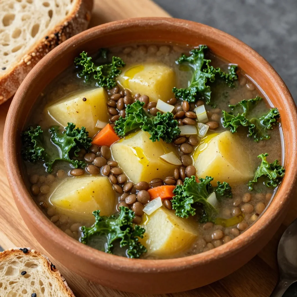 budgetfriendly slow cooker lentil potato and kale soup for family