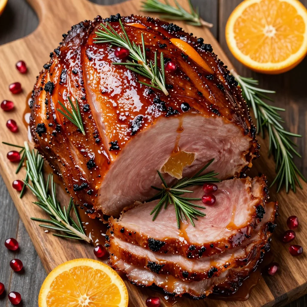 christmas ham with citrus and rosemary glaze for family dinners