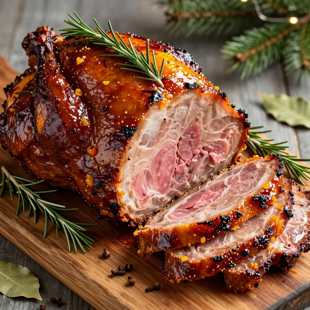 christmas ham with citrus and rosemary glaze for family dinners
