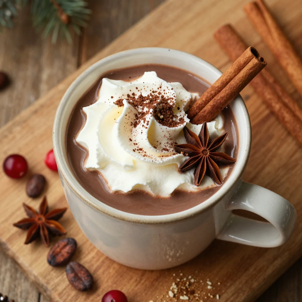 cinnamon and nutmeg spiced hot chocolate for holiday indulgence