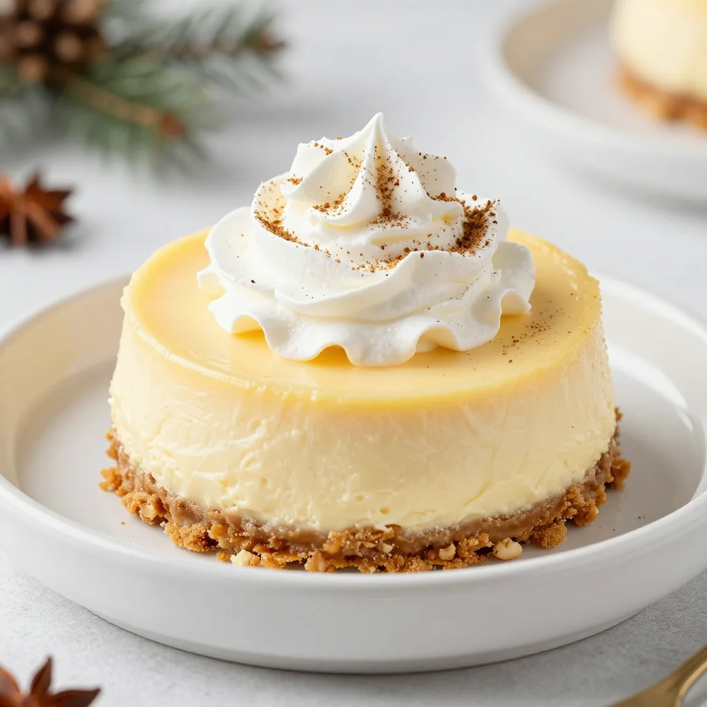classic eggnog cheesecake with nutmeg and cinnamon crust for holidays
