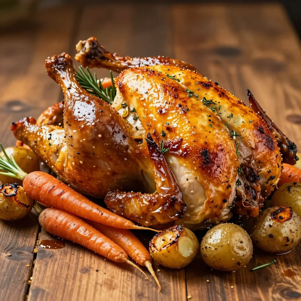 classic herbstuffed roast chicken with roasted root vegetables
