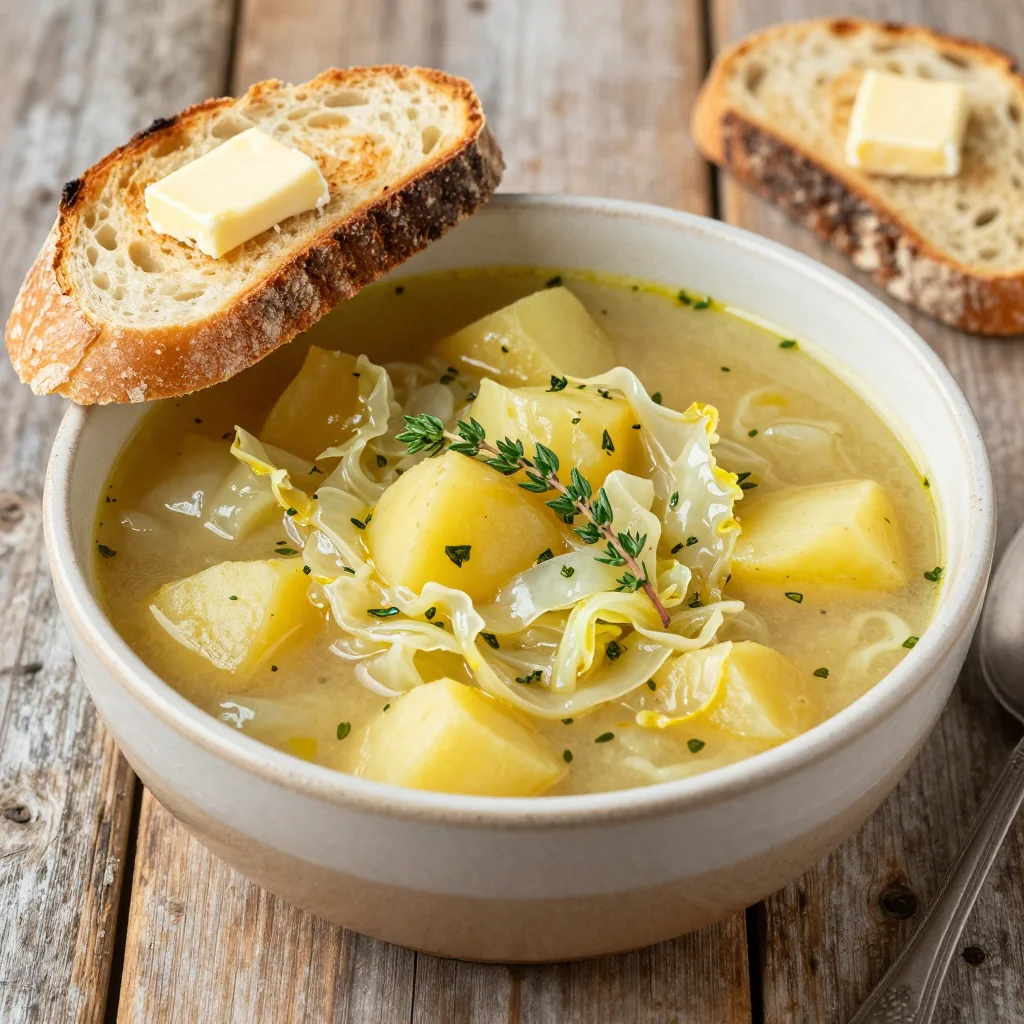 comforting cabbage and potato soup with fresh thyme for family meals