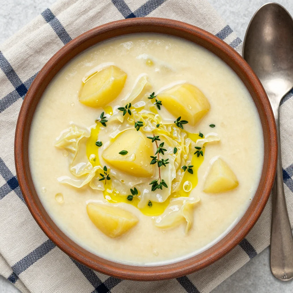 comforting cabbage and potato soup with fresh thyme for family meals