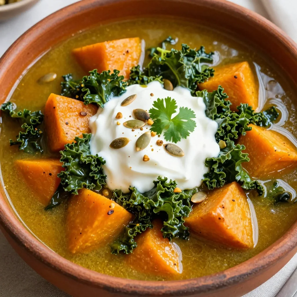 comforting sweet potato and kale stew for cold winter nights