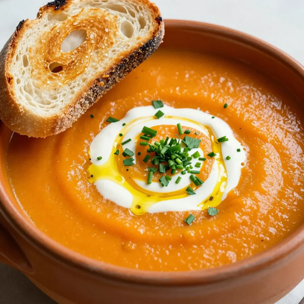 cozy batch cooked carrot and potato soup with fresh herbs