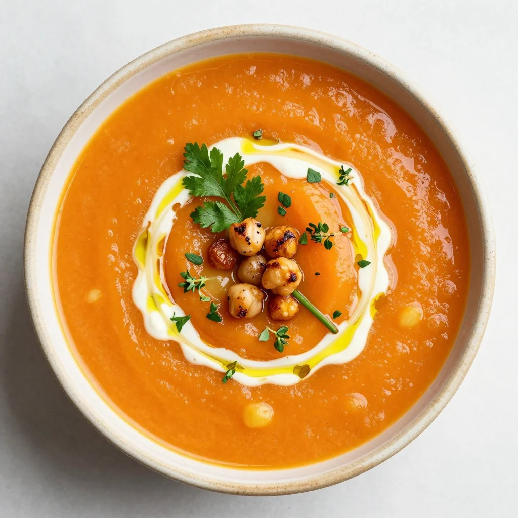 cozy batch cooked carrot and potato soup with fresh herbs