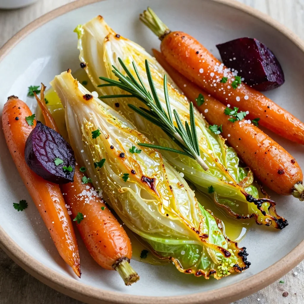 cozy garlic and herb roasted cabbage with winter root vegetables