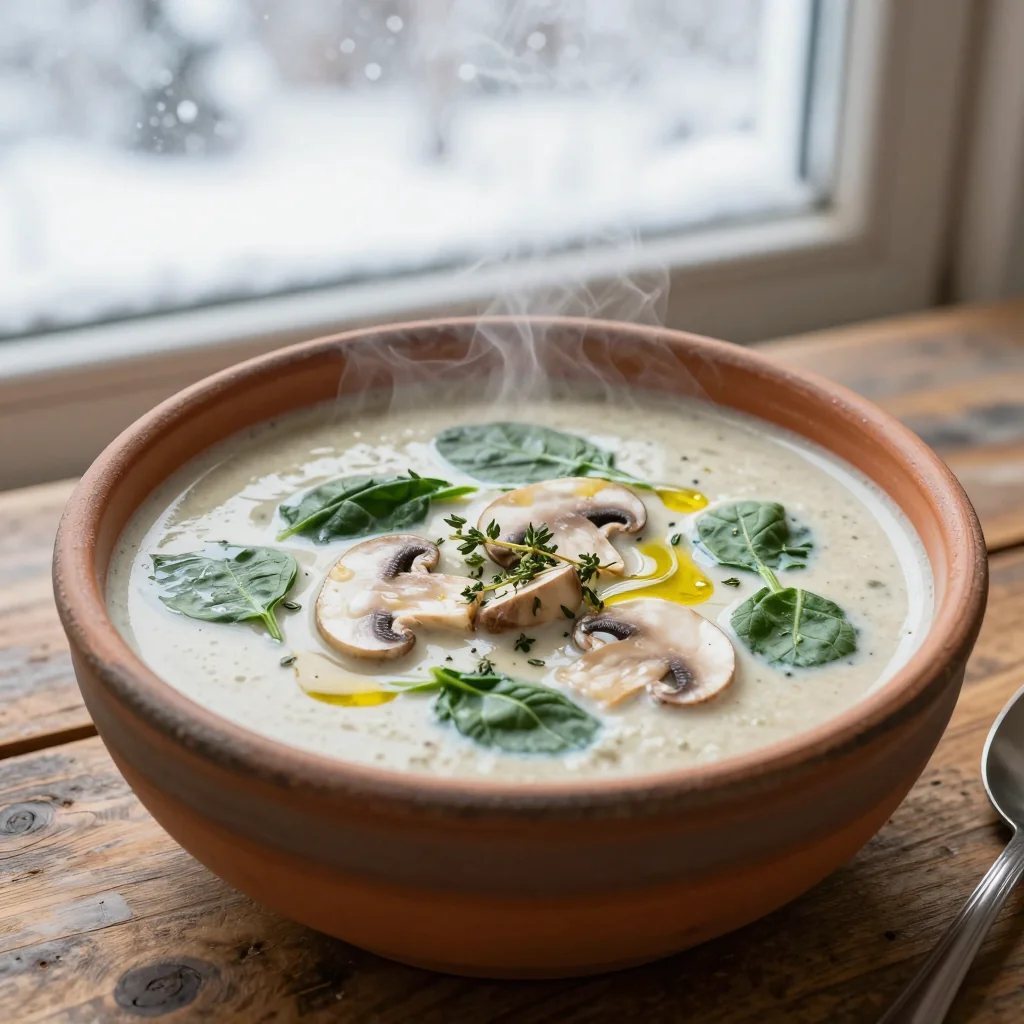 Cozy Mushroom and Spinach Soup for Snowy Days