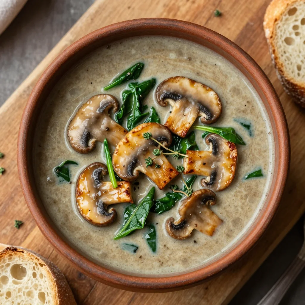 Cozy Mushroom and Spinach Soup for Snowy Days