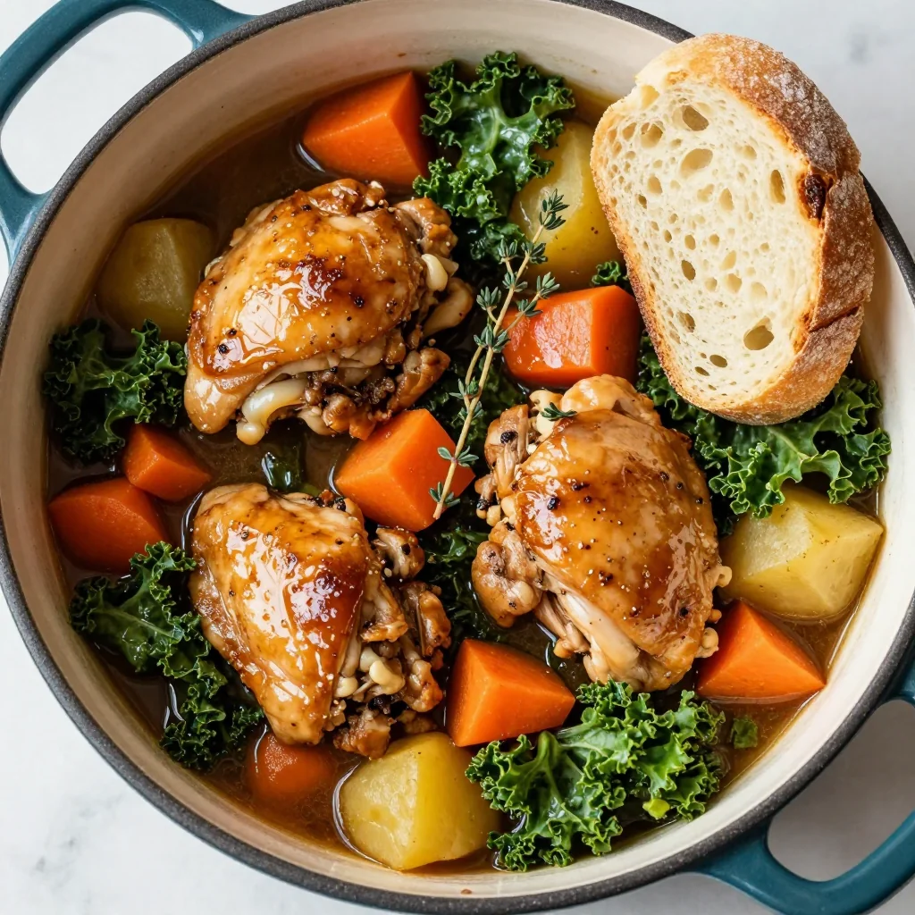 cozy onepot chicken kale and root vegetable stew for winter