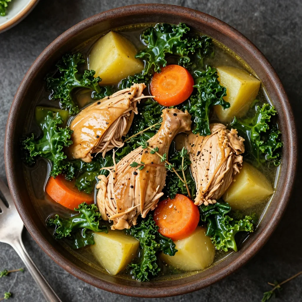 cozy onepot chicken kale and root vegetable stew for winter
