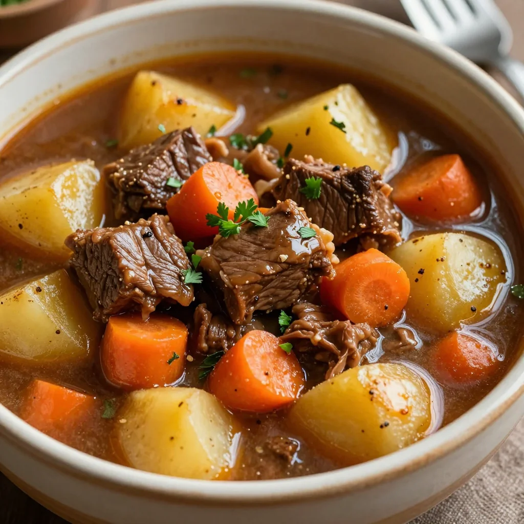 cozy slow cooker beef stew with carrots and potatoes for winter
