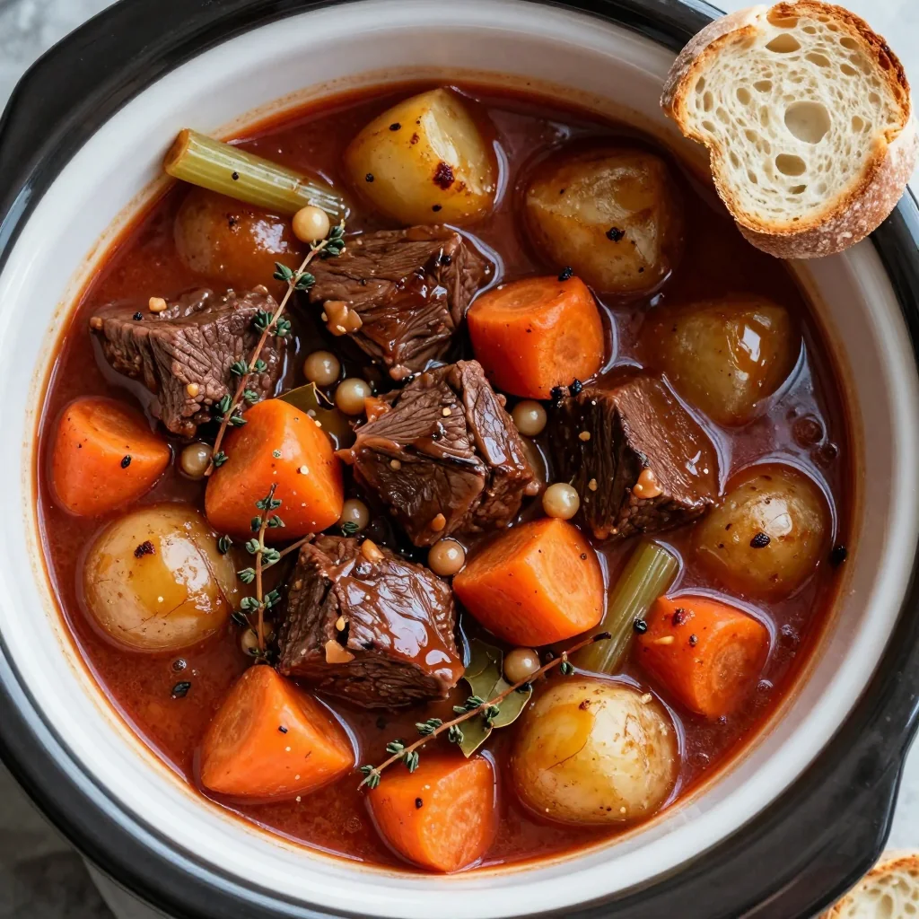 cozy slow cooker beef stew with carrots and potatoes for winter