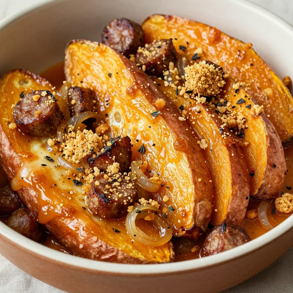cozy sweet potato and sausage casserole for budget family meals