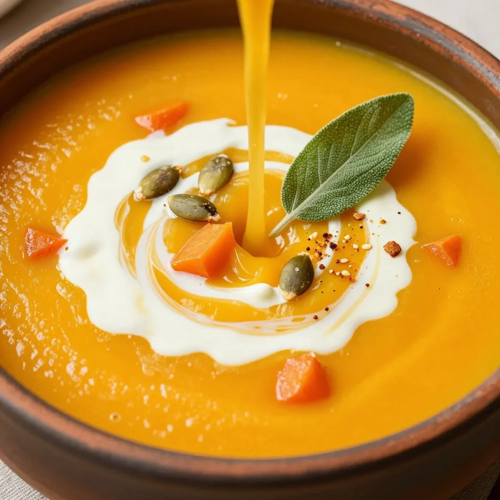 creamy butternut squash soup with carrots and fresh herbs for cold days